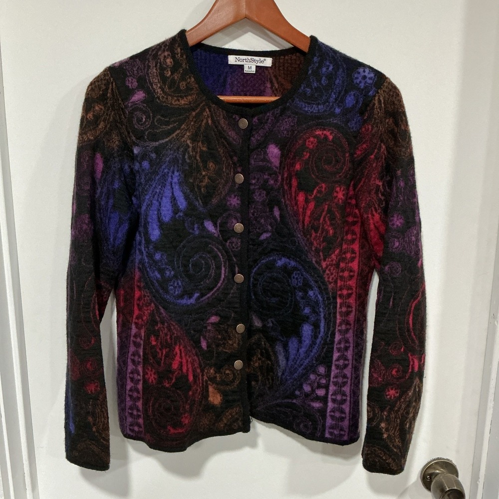 Peruvian Alpaca Blend Paisley Sweater Jacket Cardigan, M, Whimsigoth